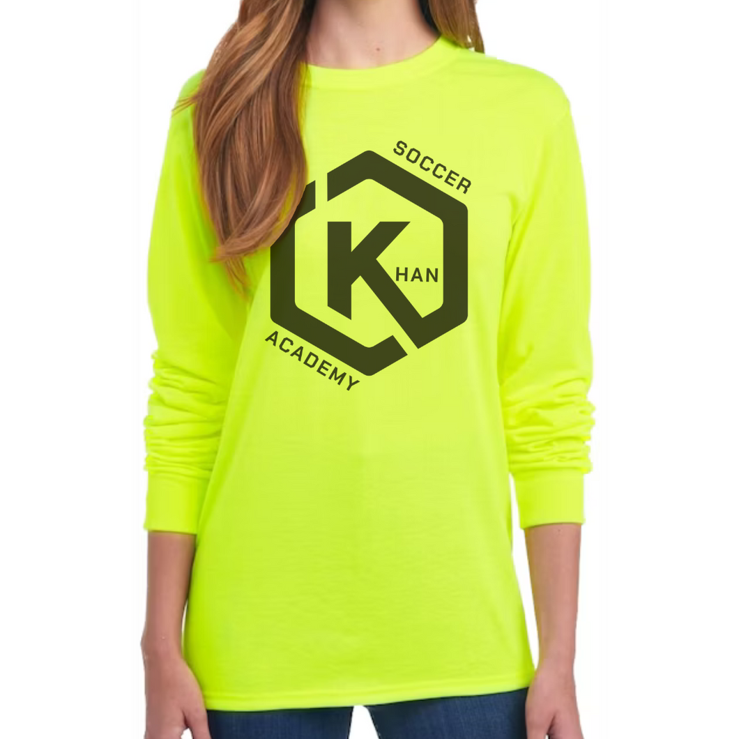 Khan Soccer Academy - YOUTH Large Logo Safety Yellow Long Sleeve