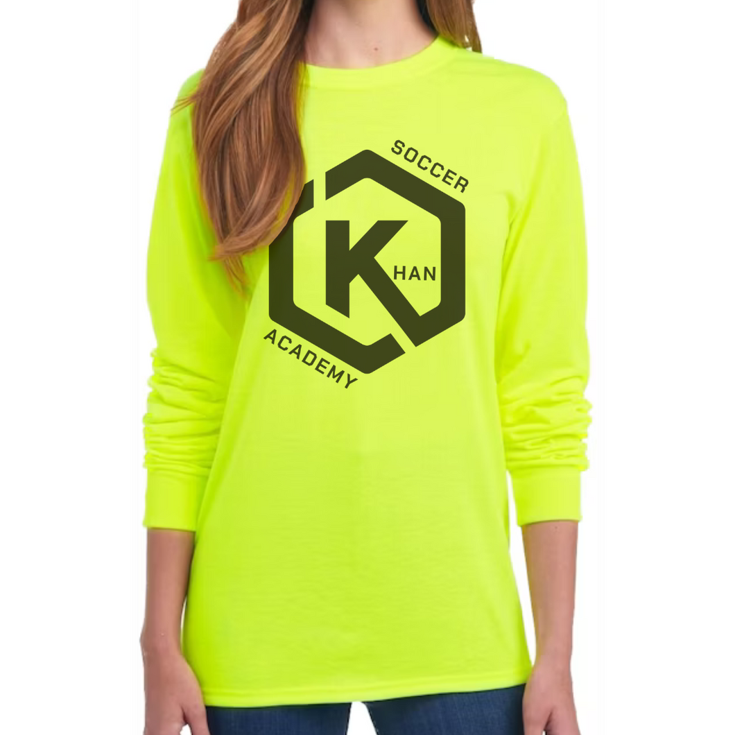 Khan Soccer Academy - Large Logo Safety Yellow Long Sleeve